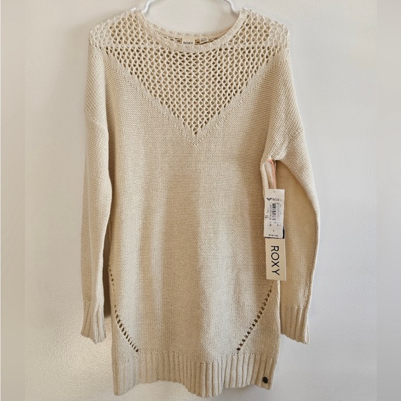 ROXY NWT Borrowed Time Sweater Tunic/Dress Champagne color Size oversized Small - Picture 2 of 5